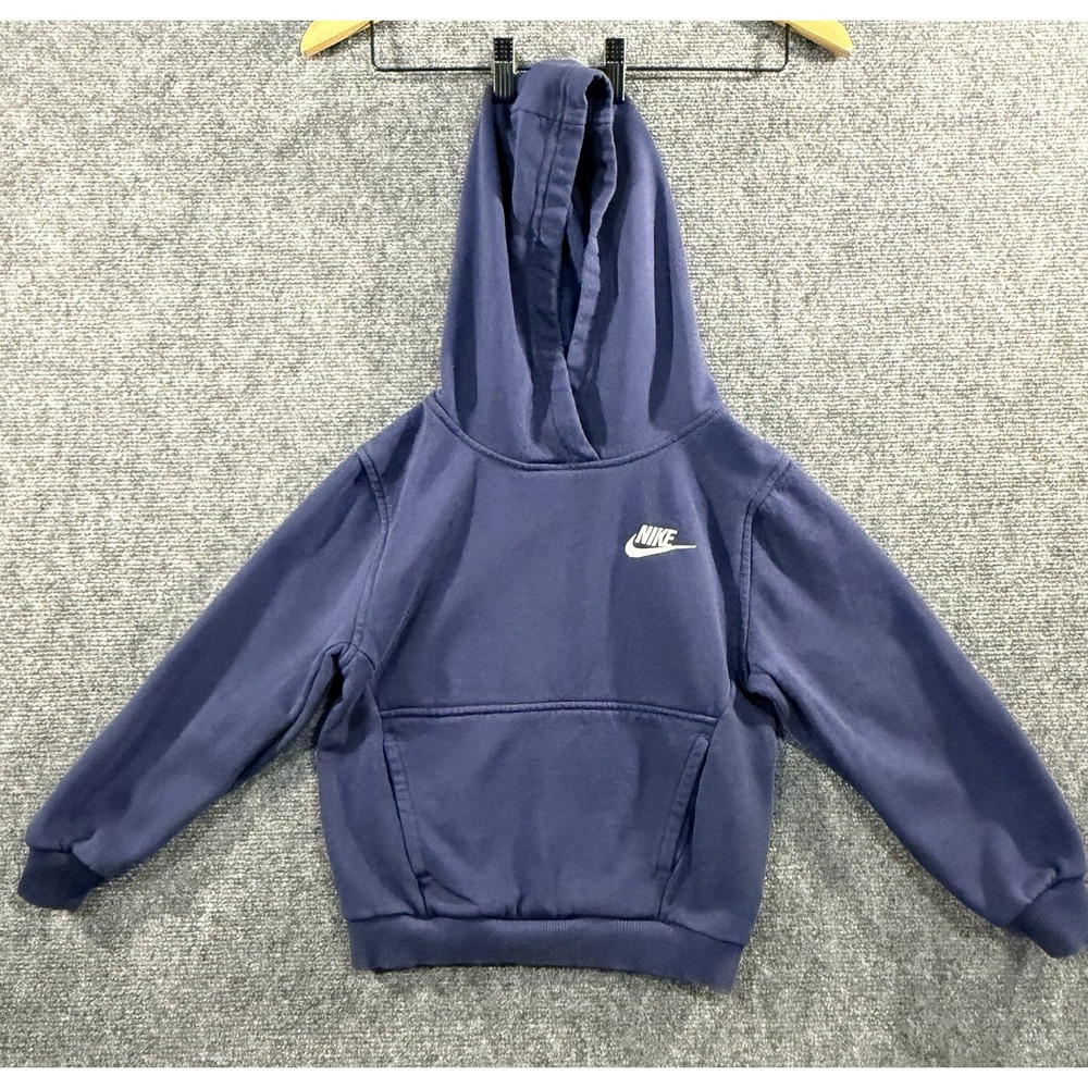 Nike Hoodie Kids Boys XS Navy Blue Fleece Pullover Embroidered Logo Sportswear